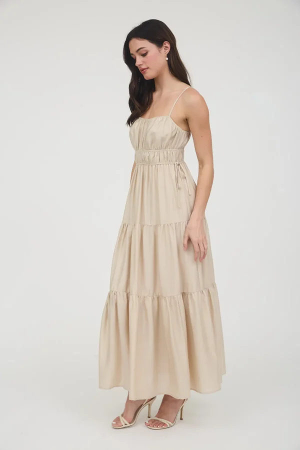Waist tie shirred tiered midi dress - Image 4