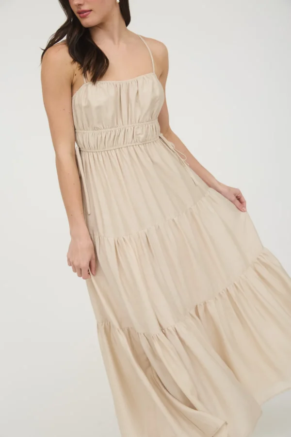 Waist tie shirred tiered midi dress - Image 3