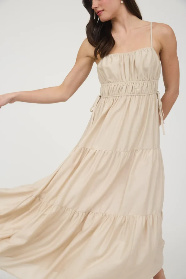 Waist tie shirred tiered midi dress - Image 2