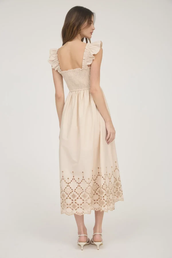 Smocked ruffle sleeve eyelet hem midi dress - Image 4