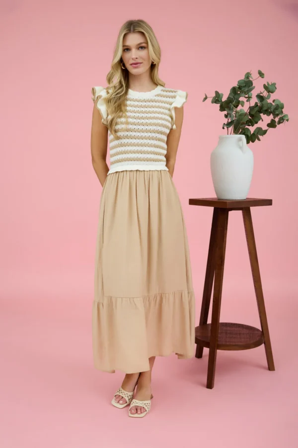 Stripe sweater top mixed media midi dress - Image 4