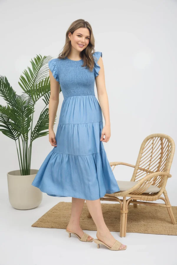 Chambray smocked tie strap maxi dress - Image 2