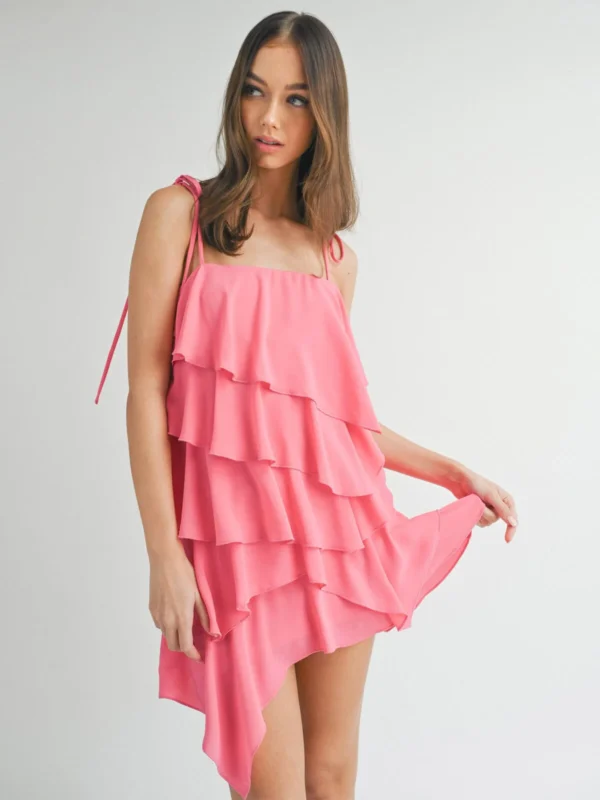 Sleeveless tiered ruffle mini dress - fuchsia - Image 4