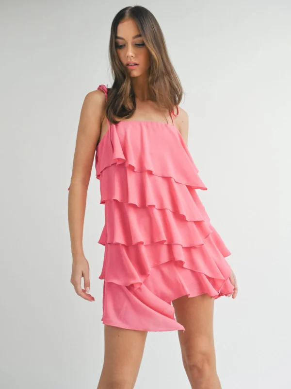 Sleeveless tiered ruffle mini dress - fuchsia