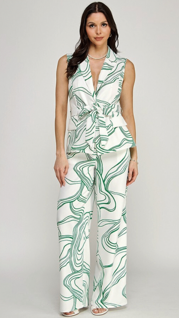 Printed Vest With Pants Set green