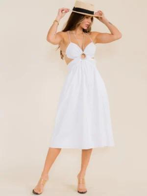 Sleeveless open back key hole midi dress