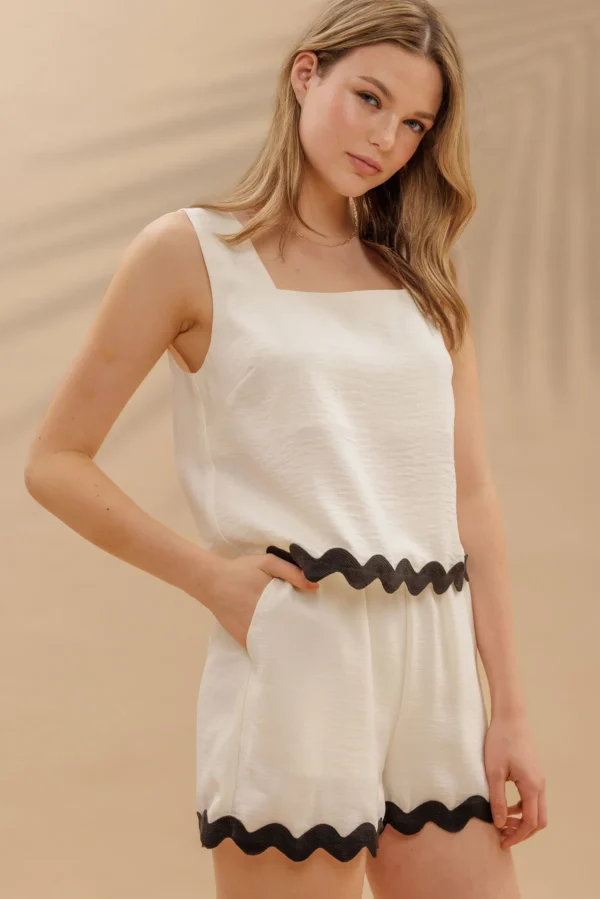 Contrast wavy hem  sleeveless top & short set - Image 7