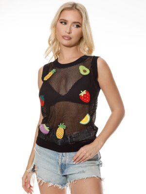 Sleeveless graphic knit tank top