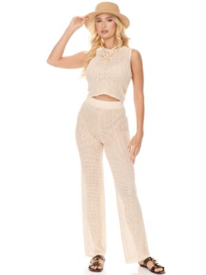 Sleeveless tank top & elastic waist pants sknit  2PC. SET