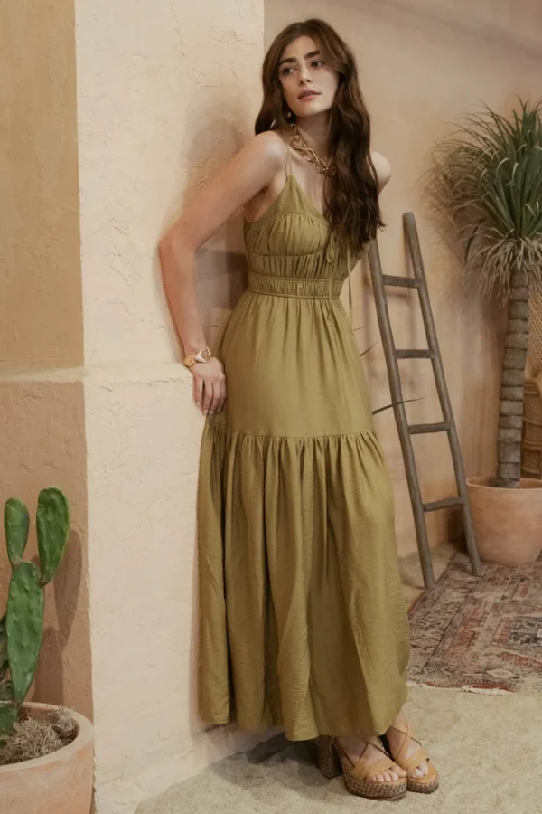 Shirred front tie sleeveless midi dress - Image 7