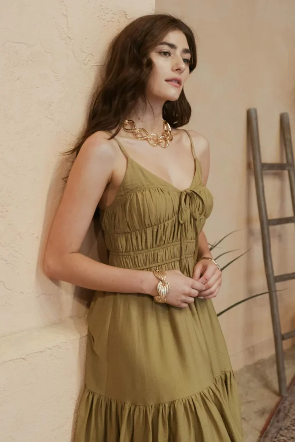 Shirred front tie sleeveless midi dress - Image 5