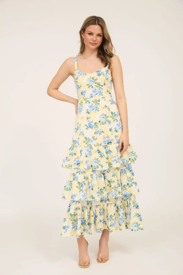 Floral sleeveless tiered hem midi dress - Image 4