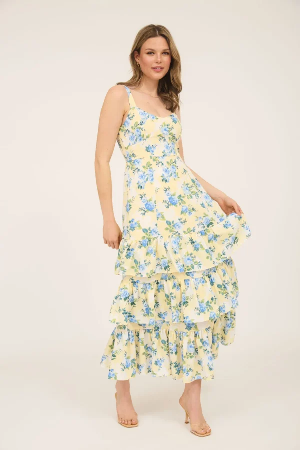Floral sleeveless tiered hem midi dress - Image 3