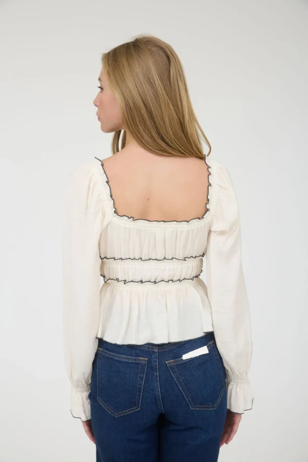 Contrast bow ruffled long sleeve blouse - Image 2