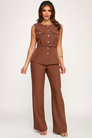 Structured Belted Vest and Pants Set
