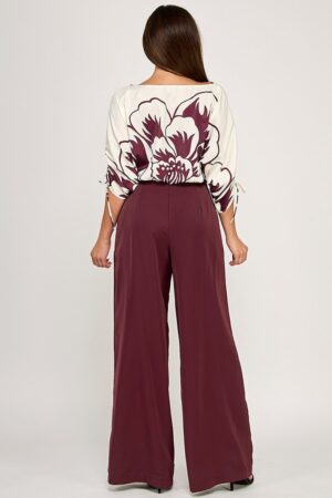 Printed 3/4 Sleeve Dolman Sleeve Top and Wide Leg Pants Set