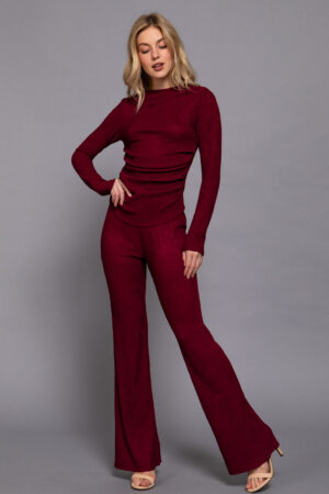 Long sleeve draped top & flare pants set