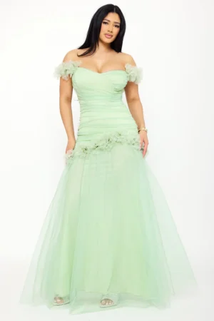 Flowe Applique on mesh maxi dress