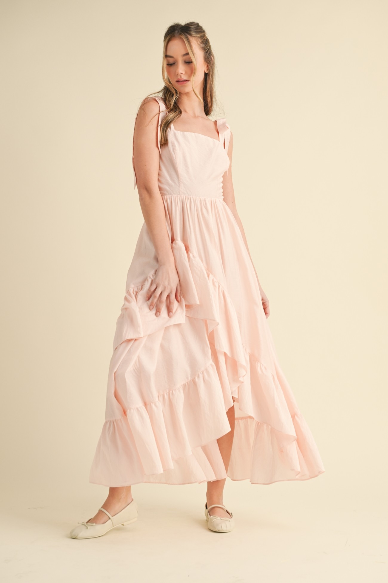 Sleeveless Tie-shoulder Flowy Ruffle Dress - Image 6