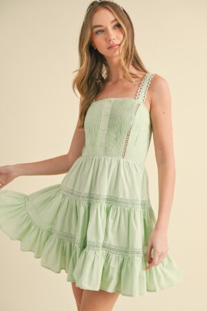 Flattering Square Neckline Lace Trim Sundress
