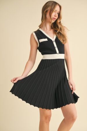 Pleated Sweater Sleeveless Dress