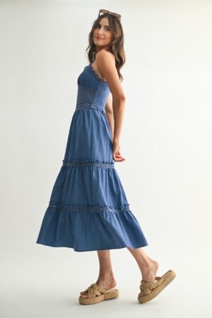 Blue Crochet Detail Summer Dress