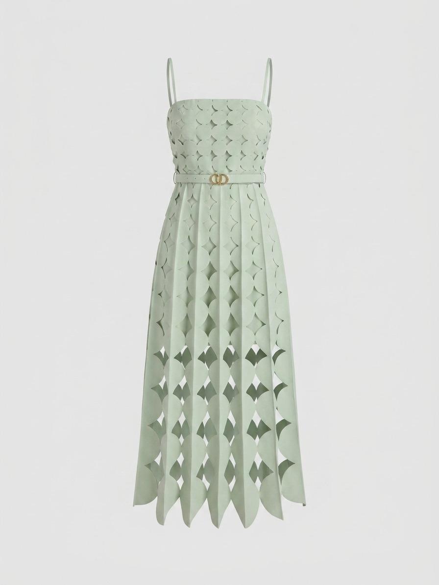 Mint Laser-Cut Pleated Maxi Dress - Image 2
