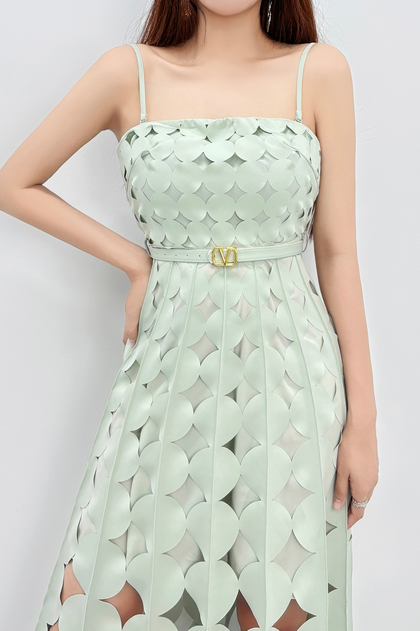 Mint Laser-Cut Pleated Maxi Dress - Image 9