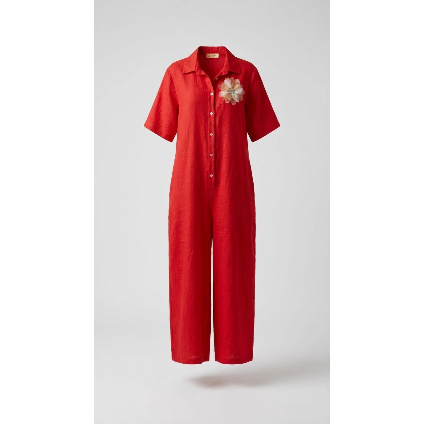 Women's Chic Overalls - Short Sleeves, Button-Front Design