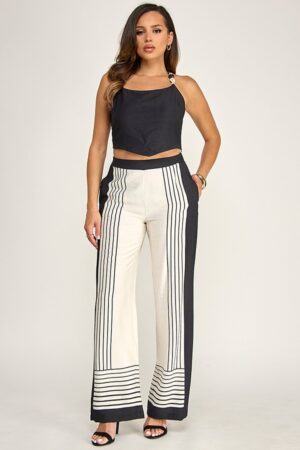 Elegant Striped Wide Leg Pants with Black and White