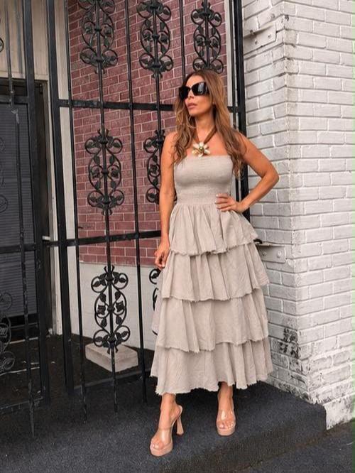 Women's Elegant Solid Ruffled Tiered dress - Image 3