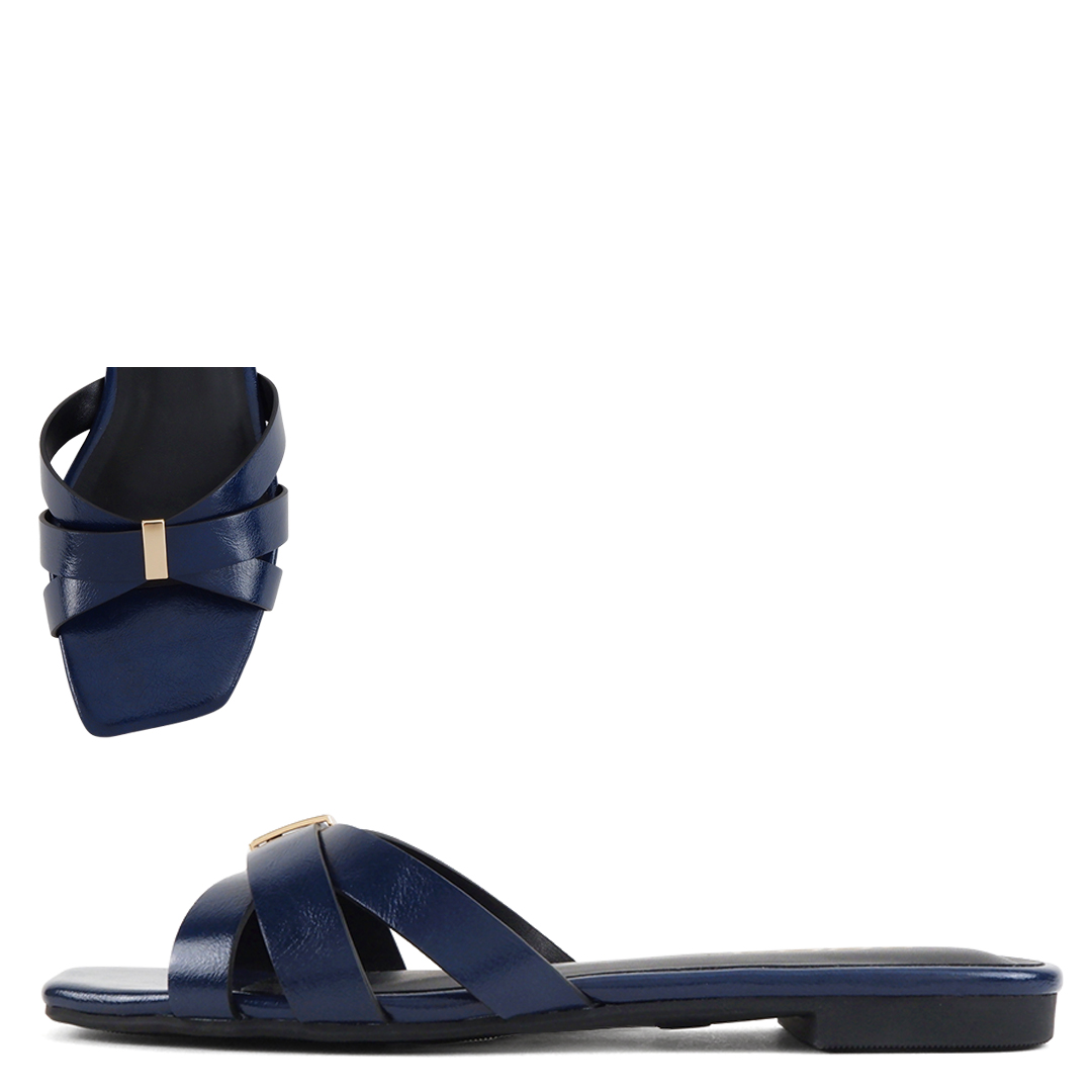 Elegant Navy Blue Sandals with Bow Detail for Women - Image 5