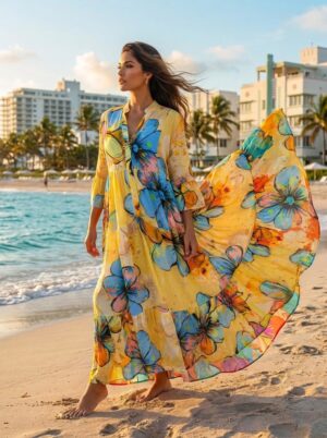 ESYAZO Italian Viscose Floral maxi Dress Vibrant One Size