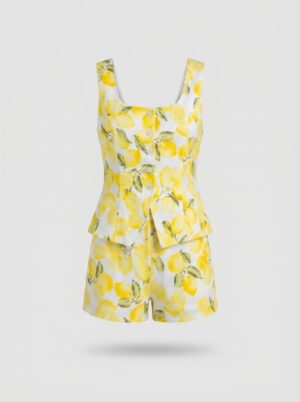 TOP & ZIP UP MINI SHORTS LEMON PRINT 2PC. SET