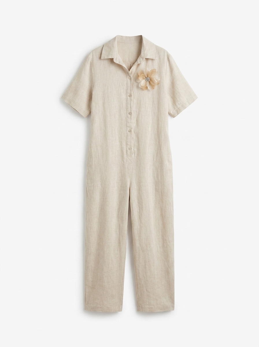 Women's Chic Overalls - Short Sleeves, Button-Front Design - Image 5