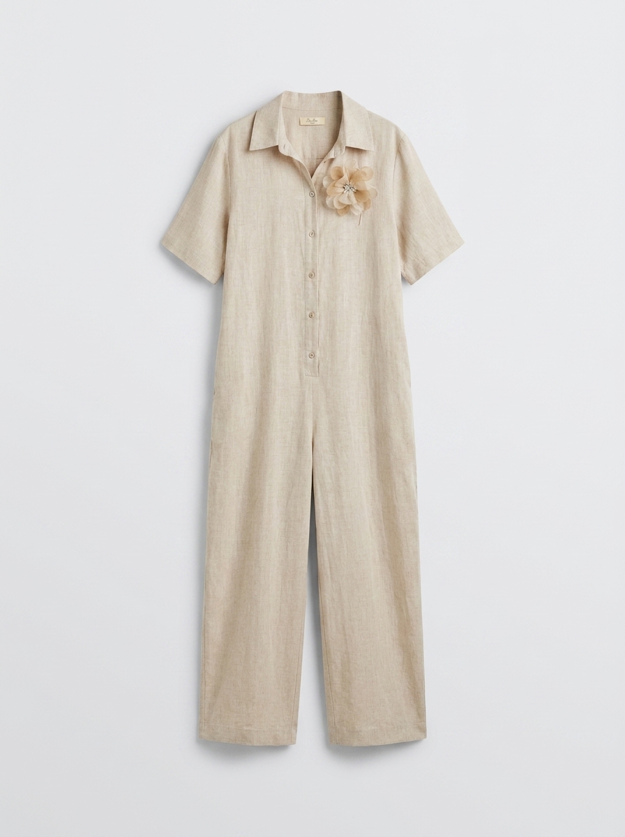Women's Chic Overalls - Short Sleeves, Button-Front Design - Image 6