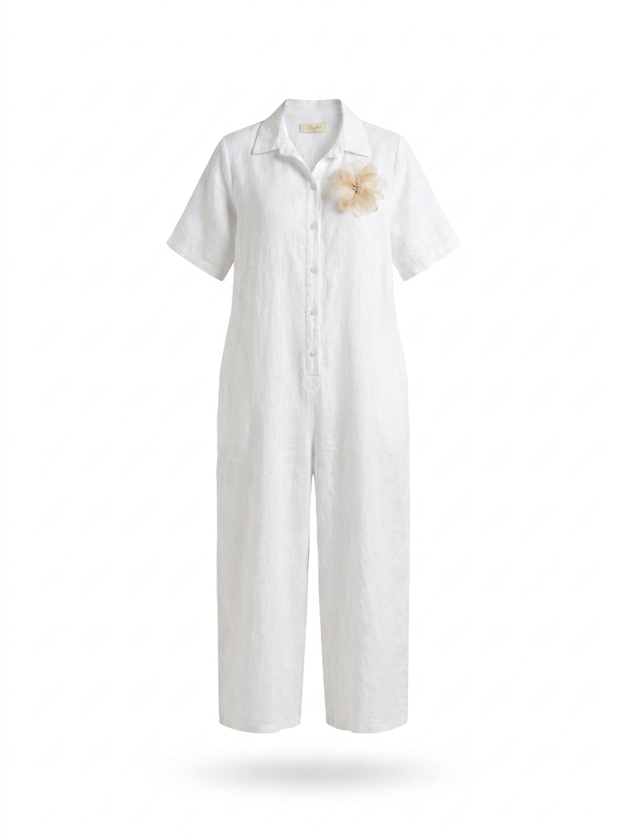 Women's Chic Overalls - Short Sleeves, Button-Front Design - Image 7