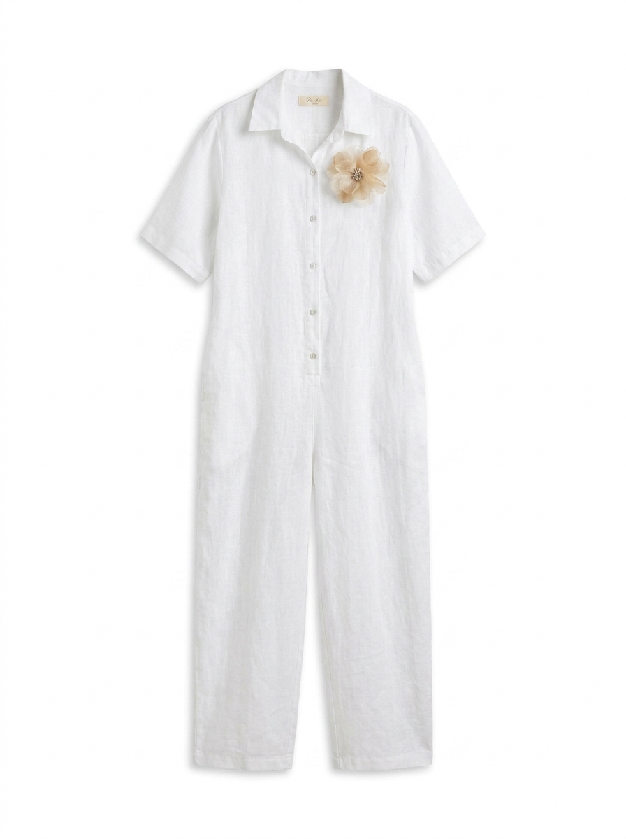 Women's Chic Overalls - Short Sleeves, Button-Front Design - Image 8