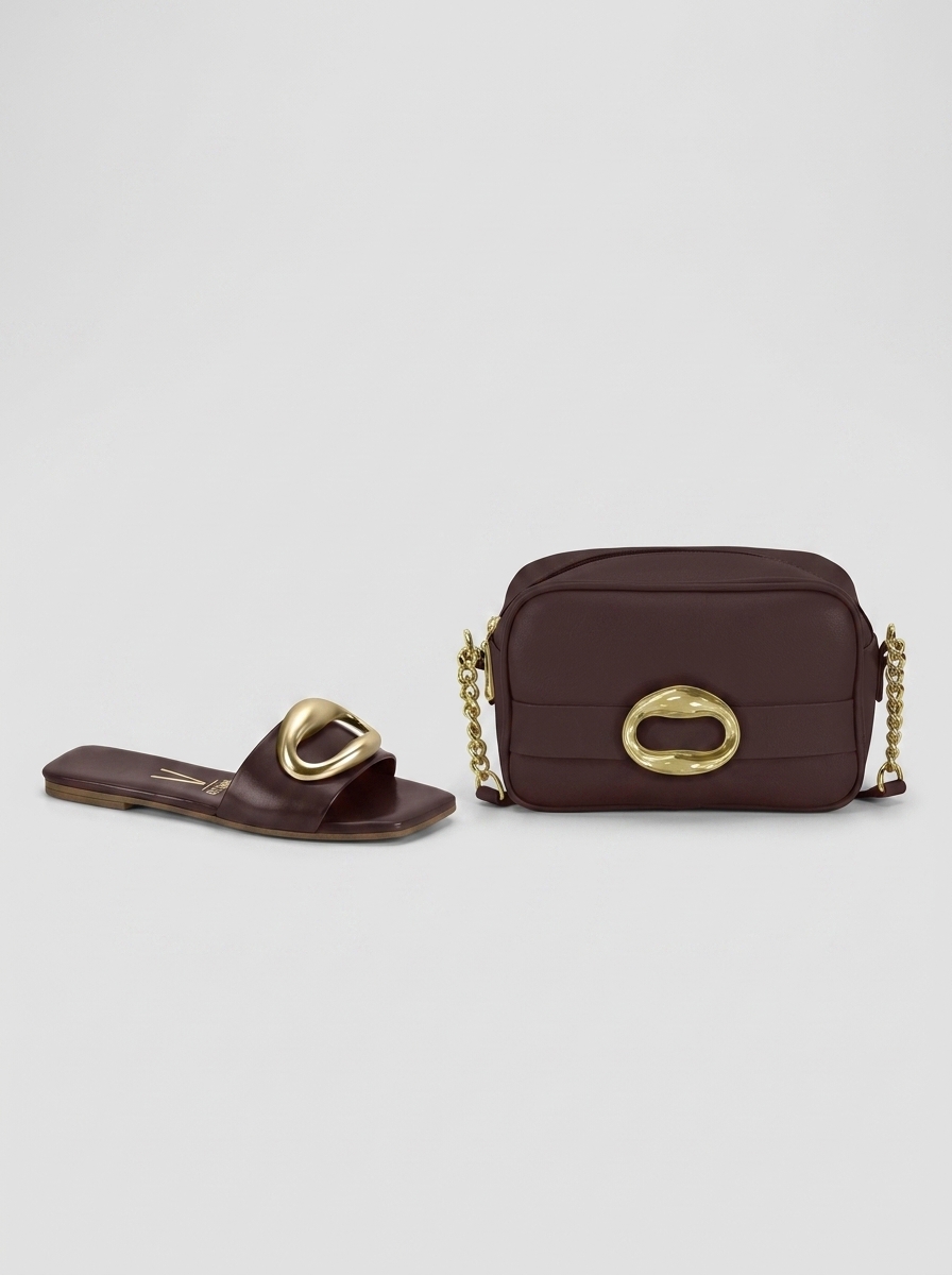 Elegant Sandals with Gold Buckle and Matching Handbag for Women - Image 3
