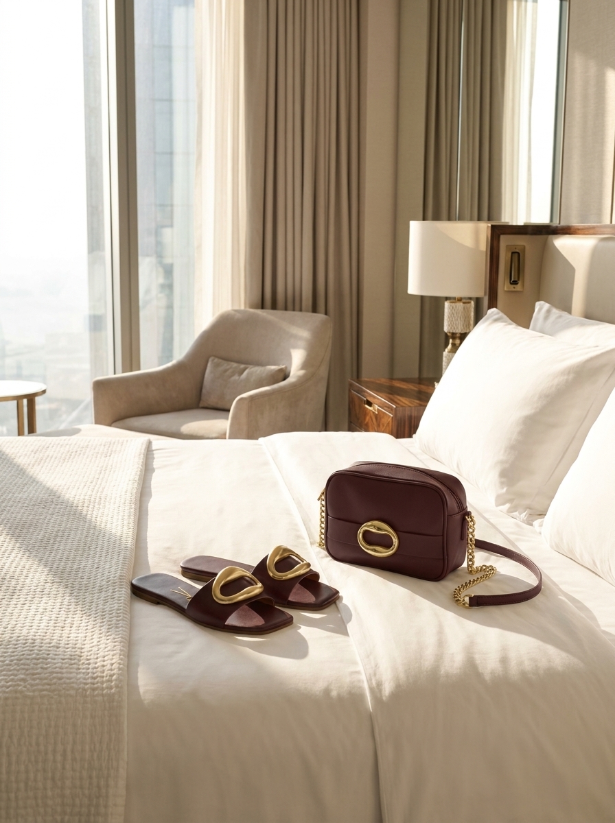 Elegant Sandals with Gold Buckle and Matching Handbag for Women - Image 4