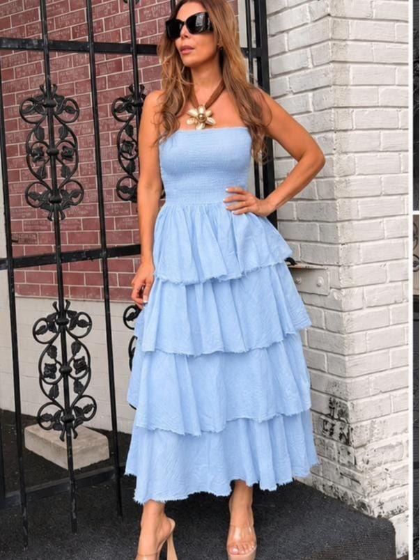 Women's Elegant Solid Ruffled Tiered dress - Image 2
