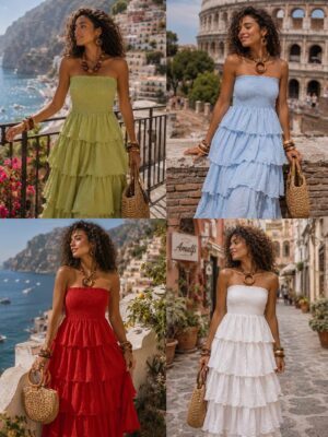 Women's Elegant Solid Ruffled Tiered dress