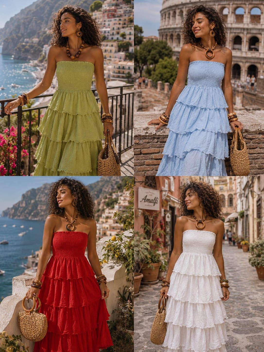 Women's Elegant Solid Ruffled Tiered dress