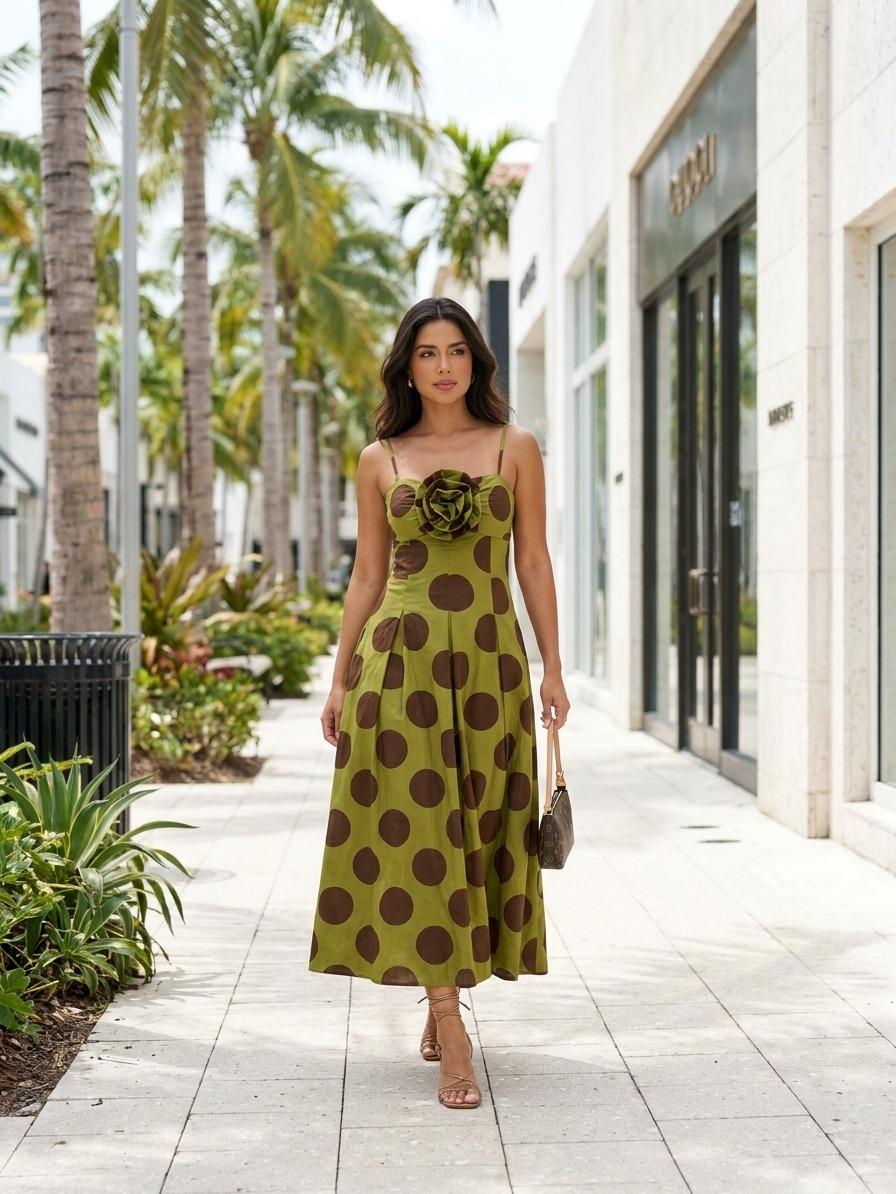 ESYAZO Polka Dot Strapless Maxi Dress – Premium One-Size 3D Rose - Image 3