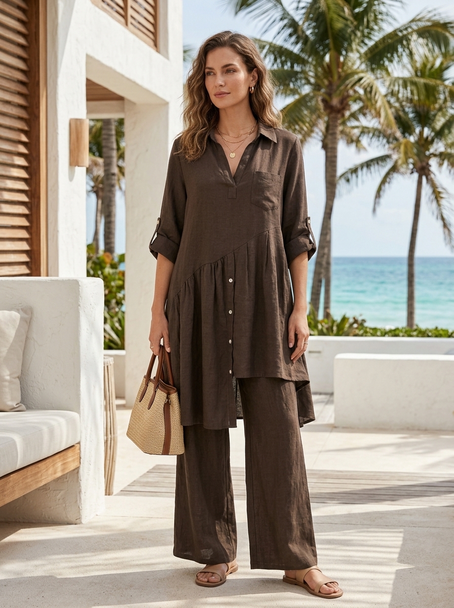 Linen trendy blouse and pant set - Image 6